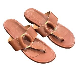 Eva Credo‎ Robertson Tonga Sandals Brown Leather Brass Ring Flat Women's 6.5